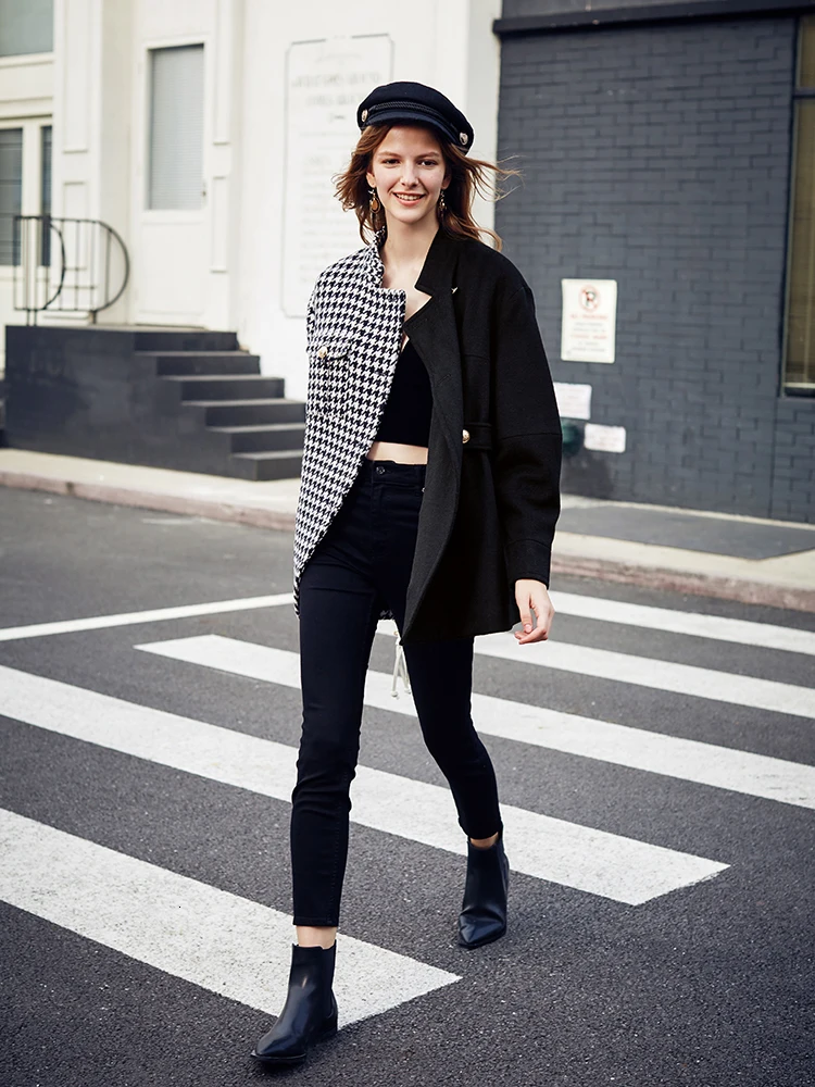 

Женское шерстяное пальто в клетку, подиумное дизайнерское Свободное пальто в стиле пэчворк, зимняя верхняя одежда, новинка 2020