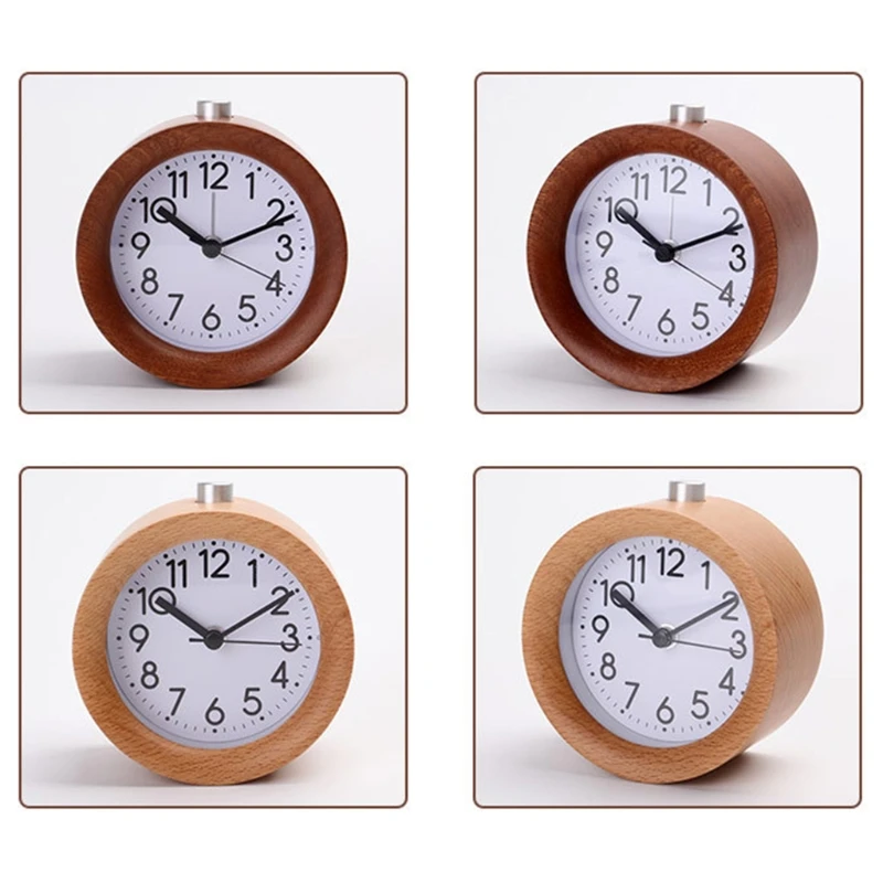 

Round Wooden Desktop Alarm Clock with Night Light Creative Simple Design Table