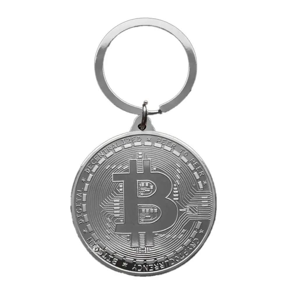 Silver Позолоченный Биткойн монета брелок для ключей монета Биткоин арт коллекция коллекционные брелок ретро-брелок украшения для дома - Цвет: Silver
