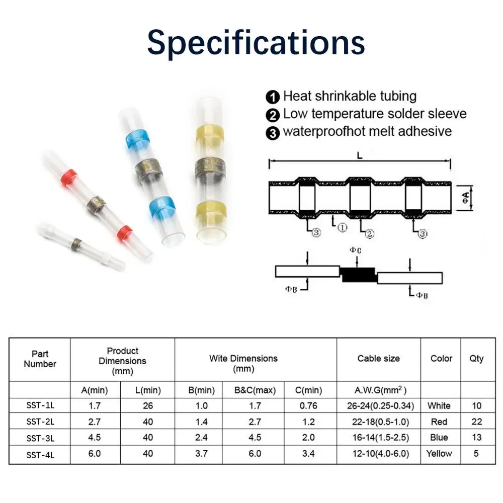 50 шт. Термоусадочные соединители для проводов|Терминалы| |