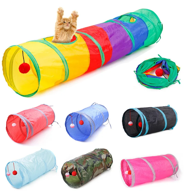 

7 Color Funny Pet Cat Cave Tunnel Cat Play Rainbown Tunnel Brown Foldable 2 Holes Cat Tunnel Kitten Toy Bulk Toys Rabbit Tunnel