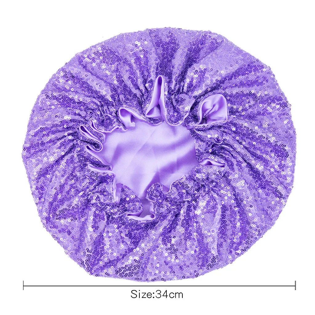 

Large Reversible Lace Sequins Satin Bonnet Hair Caps Double Layer Sleep Night Cap Head Cover Hat for Curly Springy