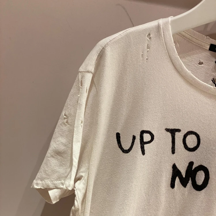 

Women Letters Print T-shirt Ripped Casual Fashion Summer O Neck Short Sleeve Tee Tops