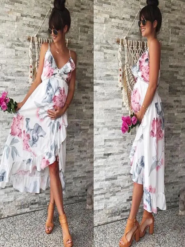 

Fashion Maternity Dresses Maternity Clothes Floral Printed Ruffles Falbala Sundress For Pregnant Women Elegant Pregnancy Dress