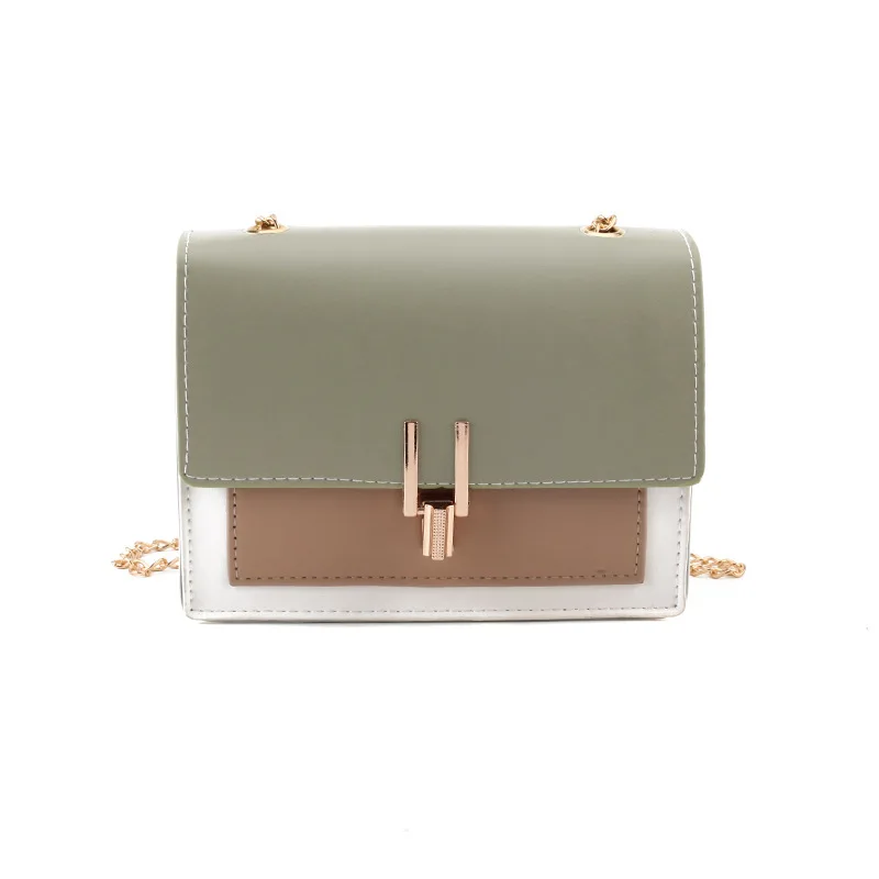 

Hot New Trendy Women Bags Fashion All-match Chain Shoulder Bag Hit Color Stitching Y Lock Bag Messenger Bag PU Mini Square Bag