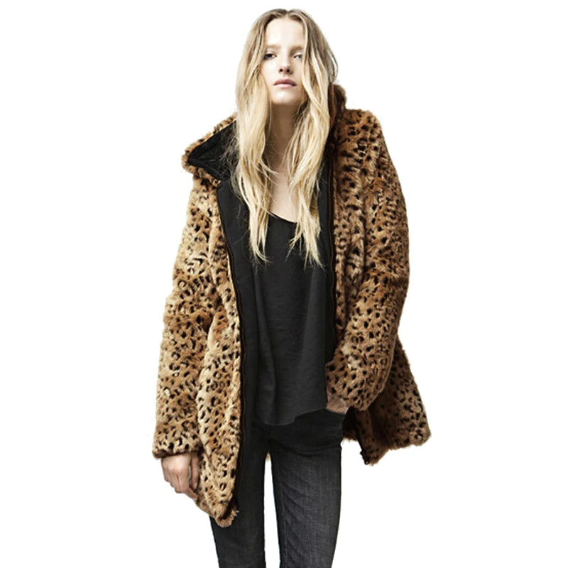 2019 Winter Women Leopard Coat Fur Domineering Feral Faux Coats Fashion Warm Outwear Casaco De Pele PC185 | Женская одежда