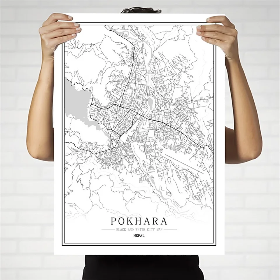 Черно-белая карта города Непала плакат Скандинавская гостиная Kathmandu Patan
