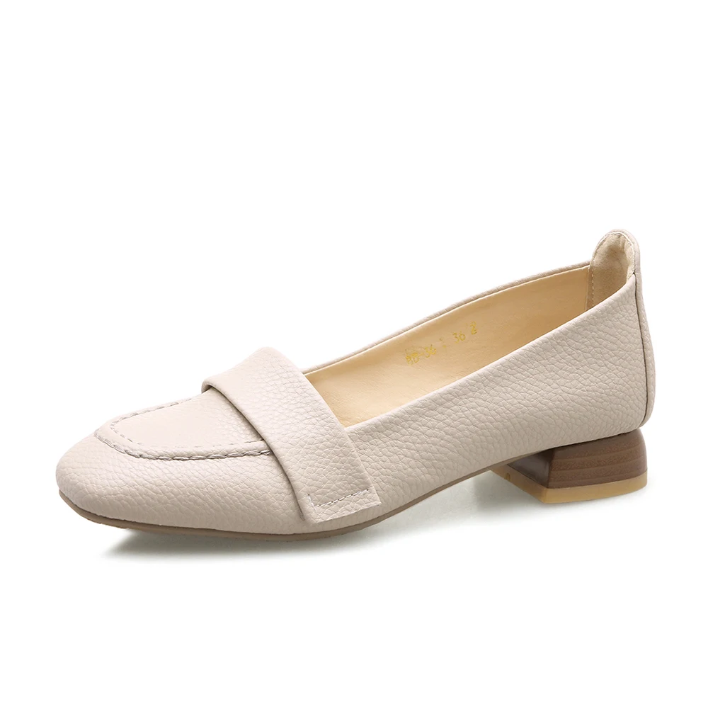 Туфли лодочки женские на толстом каблуке однотонные кожаные без застежки