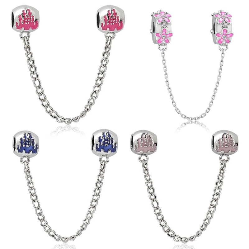 

Enamel Anime Castle Safety Chain Bead Fit Original Pan Charms for Bracelets DIY Pulsera Women Jewelry Beads Accessories Berloque