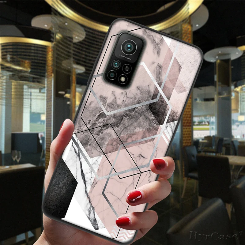 Marble Geometric Art Black Phone Case For Xiaomi Mi 10T Lite 10 Ultra Redmi Note 9S 7 8 9 Note9 Pro 8T Silicone Back Cover xiaomi leather case cosmos blue