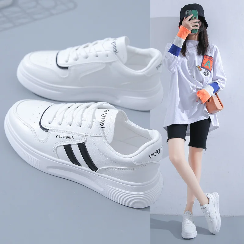 

2021 Leather Casual Shoes White Women's Vulcanize Sneakers Breathable Sport Walking Running Shoes Woman Platform Flats Shoes