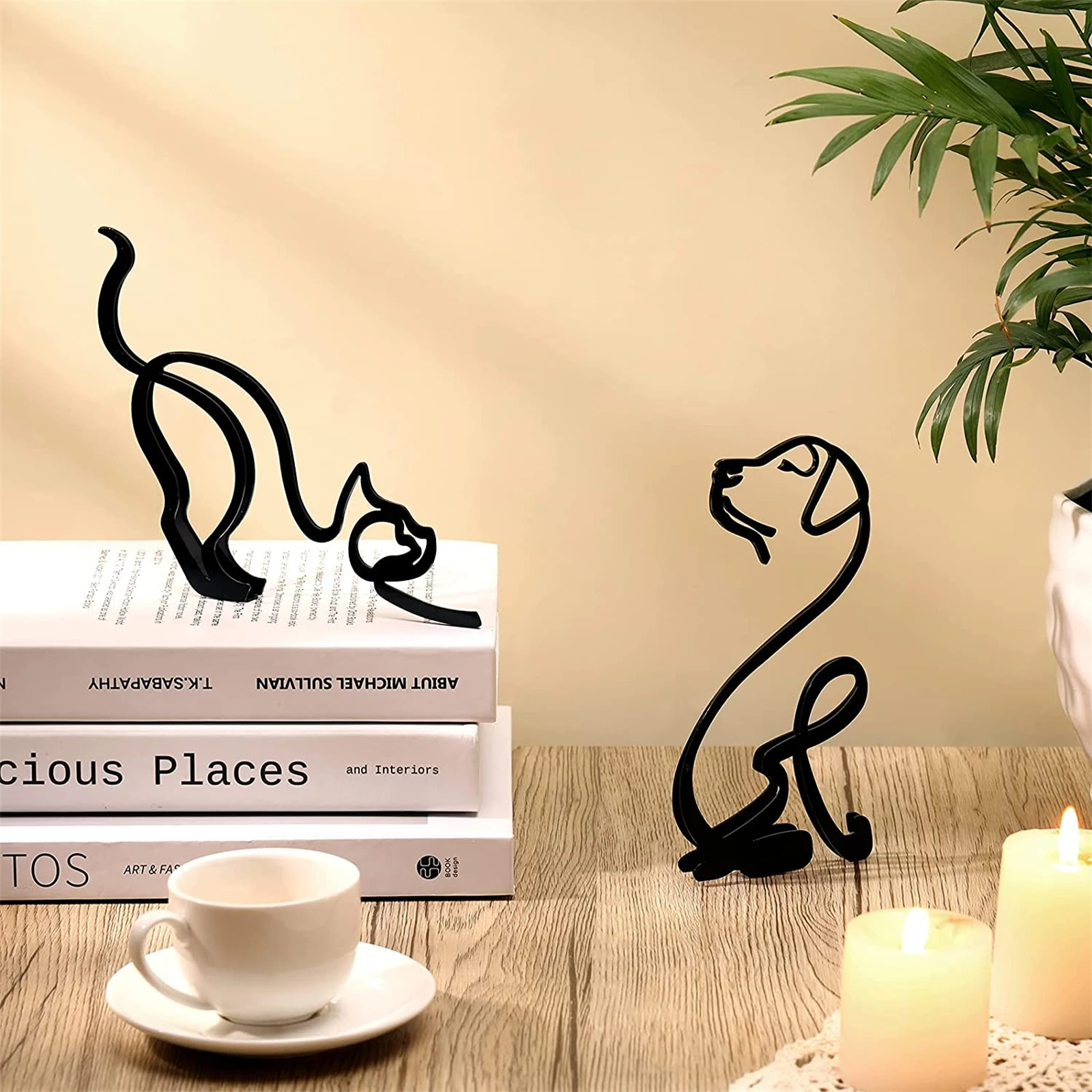 

Cat And Dog Minimalist Metal Art Exquisite Metal Dog Art Sculpture Minimalist Iron Cat And Dog Desktop Ornament Retro Home Decor
