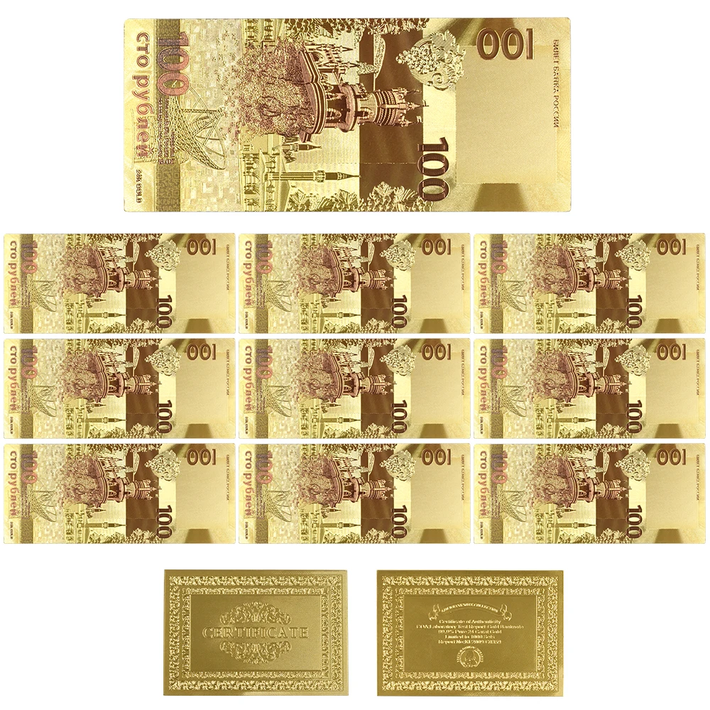 10 шт./лот новые продукты Цвет Российская банкнота АРК банкнот 100 рублей банкнот в центре сообщений в течение 24k Gold Бумага деньги для коллекции