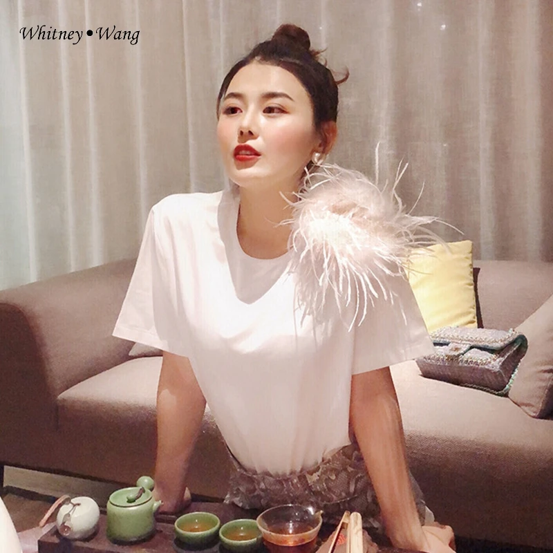 Футболка WHITNEY WANG модная уличная одежда Женская футболка из искусственной кожи на