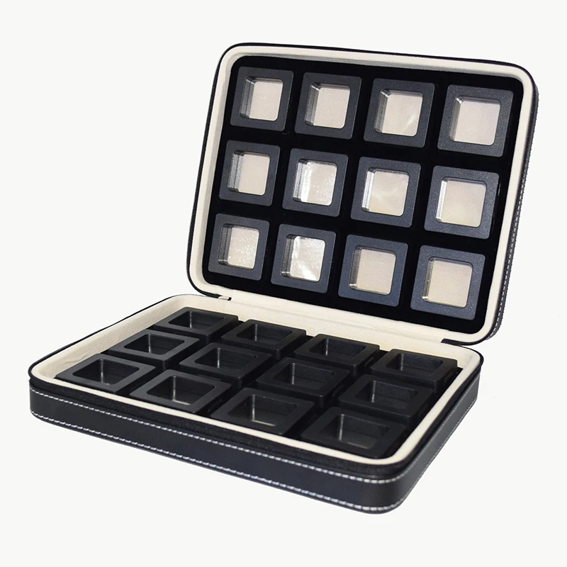 Portable Gem Display Suspended Film Box Bead Gemstone Sealed Collection Zipper Bag PU Leather Diamond Stone Pendant Storage Case