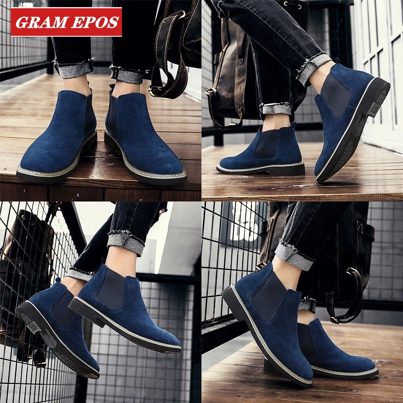 Мужские замшевые ботинки челси Черные ботильоны на меху Классические