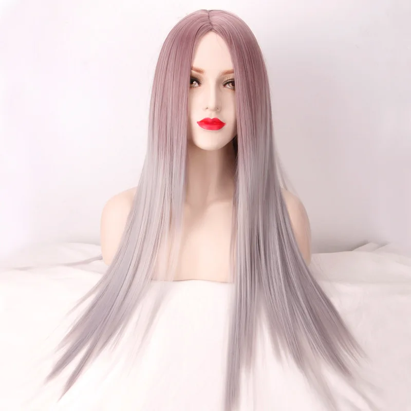 

Halloween Cosplay Fancy Wig Taro Gradient Brown Long Straight Hair Cosplay Wig Anime Middle score Wig Women Fashion Wig