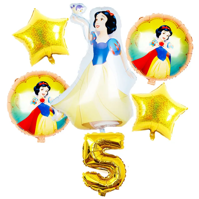 

6pcs/set Disney Snow White Kids Birthday Party Decorations Supplies Balloons Aluminum Foil Number Balloons Baby Shower Kids Toys