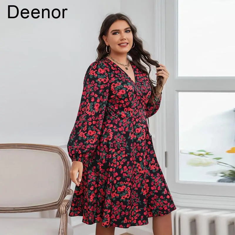 

Женское свободное платье с длинным рукавом и V-образным вырезом