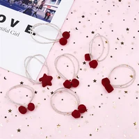 double sliver elastic hair ties with hot red velvet heart balls star and ice cube hairbands ponytail rope hair decoration 2 pcs