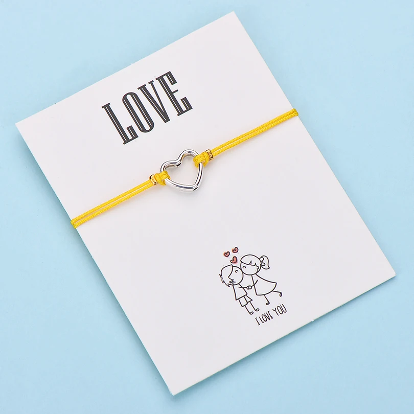 IYOE Wish Card браслеты с сердечком для любви подарок для пары полое сердце многоцветная веревка для женщин и мужчин браслет подарок на день рождения