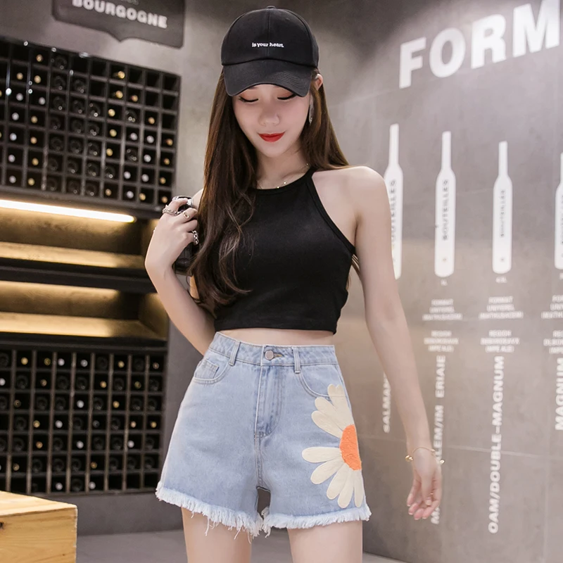

2 Color High-waisted Tassel Jean Shorts Women 2021 Summer Black Denim Wide-leg Shorts Female Kawaii Daisy Shorts Mujer
