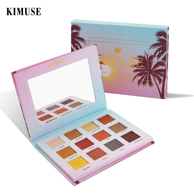 KIMUSE 12 цветов палитра теней для век Sunset высокая яркость водостойкая стойкая