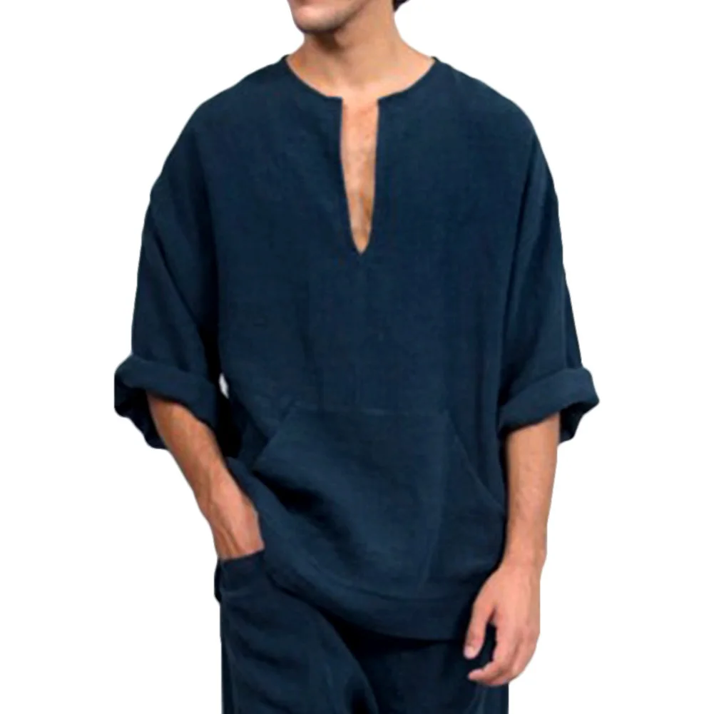 Мужская Повседневная пляжная рубашка в китайском стиле однотонный топ с