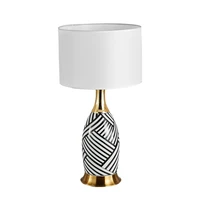 modern simple black white ceramic vase striped table lamp led cloth bedroom study living room lighting e27 desk fixture
