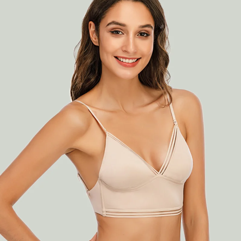 

Sexy Backless Bra Lace Deep U Low Back Bralette Thin Cup Brassiere Halter Soft Seamless Elastic Underwear Tank Tops Encaje Mujer