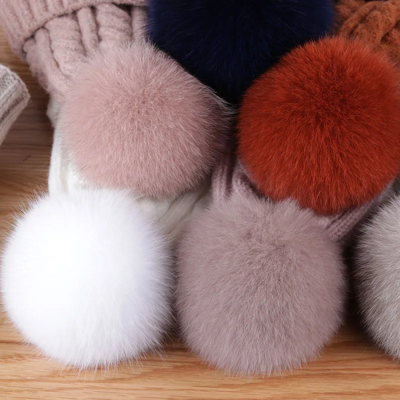 Шапка из натурального меха Смешанная шерсть натуральный Лисий мех помпон шапка