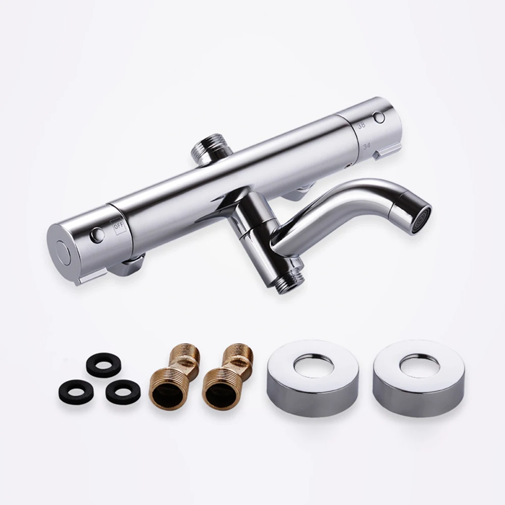 

Bathtub Thermostatic Shower Faucet Wall Mounted Hot And Cold Mixer Control Valve Bathroom Brass Thermostatic Faucets Tap Set