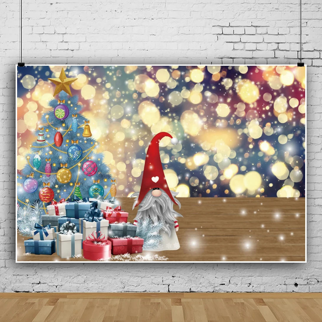 

Laeacco Merry Christmas Festivals Tree Gift Polka Dots Light Bokeh Party Baby Floor Portrait Photo Background Photo Backdrops