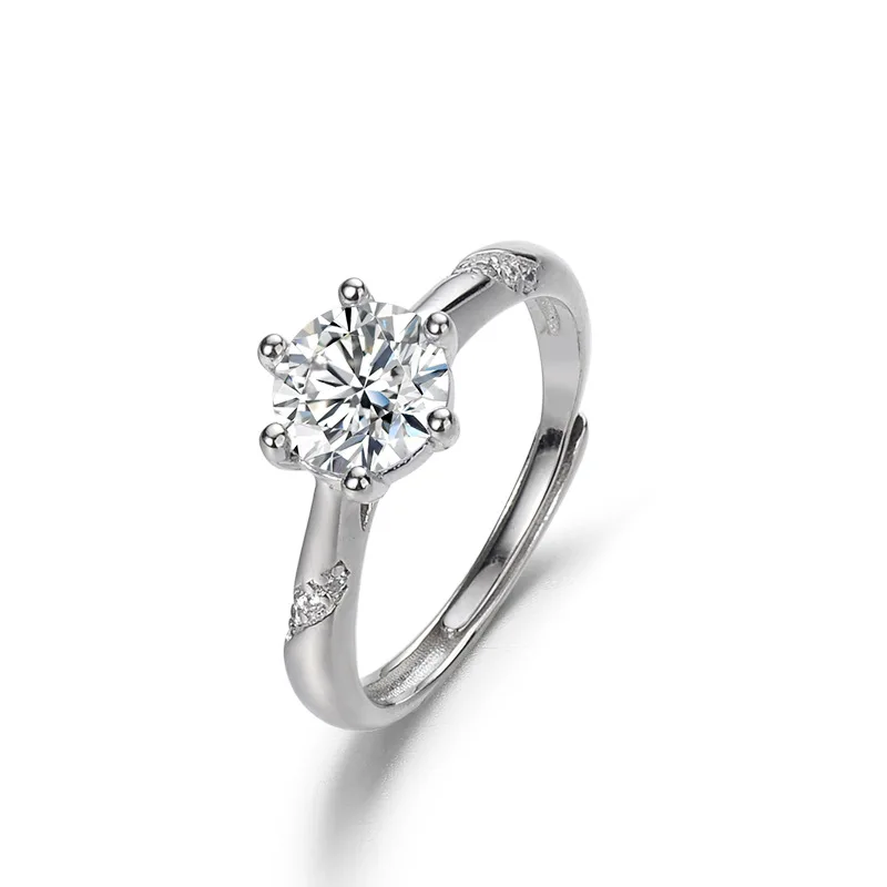 

qiongfu luxurious silver open ring psychic fashion six-claw imitation Moissan diamond engagement one-carat ring wholesale