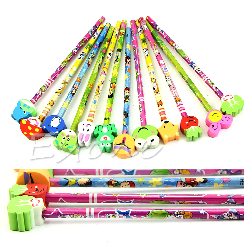 

1-10X Cartoon Eraser Pencil School Party Bag Filler Kid Stocking Toy Prize Gift
