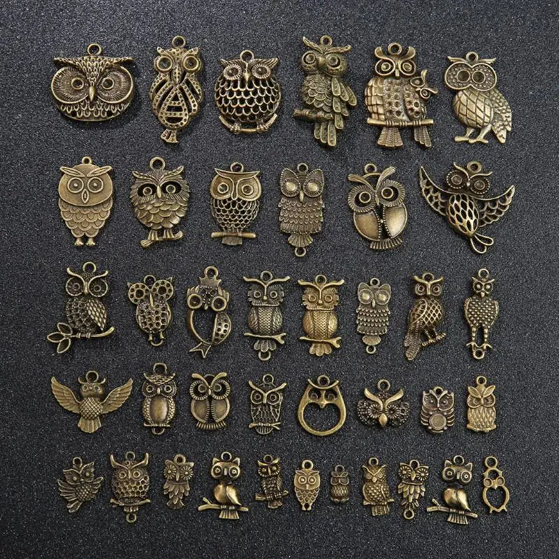 

40Pcs Vintage Alloy Old Look Mixed Animal Owl Pendants Handmade DIY Crafts Jewelry Making Accessories