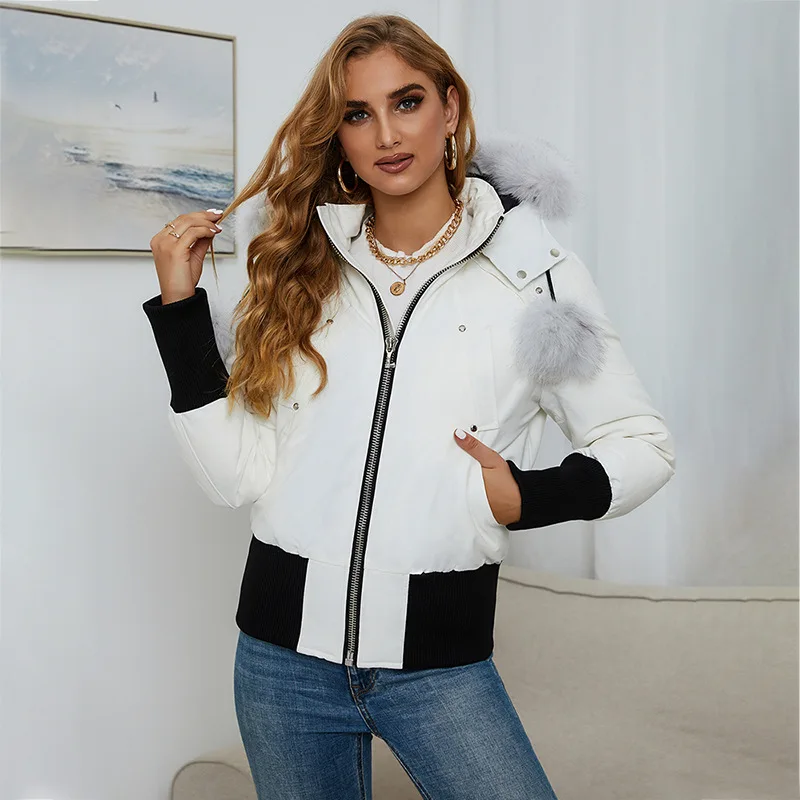 White Duck Down Jacket Men's and Women's Couples Trendy Large Down Jacket Thickened Parker Overalls Fox Fur Large Fur Collar