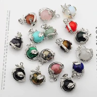 hot sales natural semi precious stone round crystal balls wrapped dragon jewelry necklace pendant 15mm gem spheres
