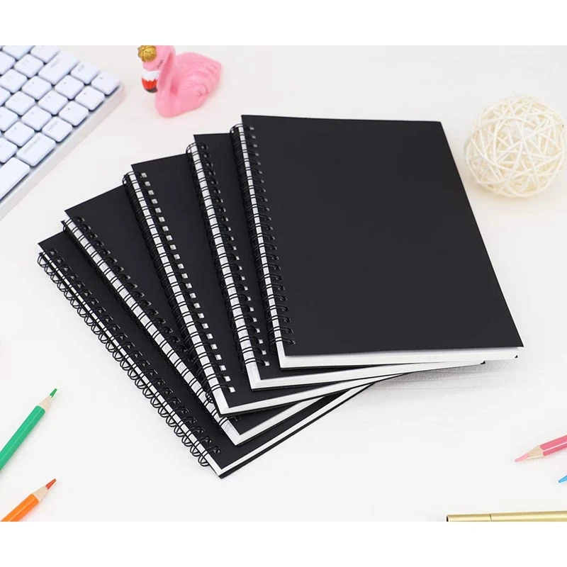 

5Pcs A5 Black Spiral Notebook Blank Sketchbook Unruled Journal Pack Thick Blank Paper 50 Sheet 100 Unlined Pages