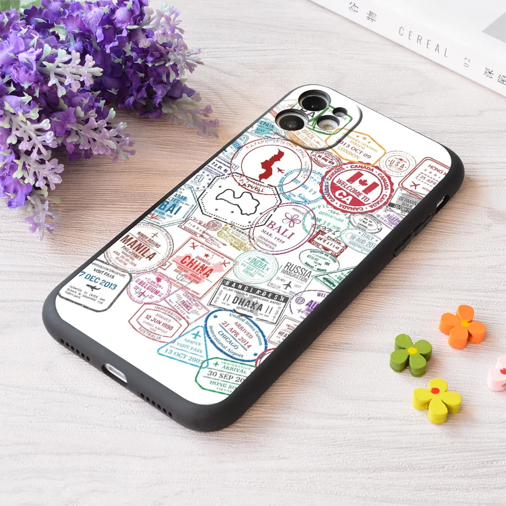 

For iPhone Passport Stamps Print Soft Matt Apple Case