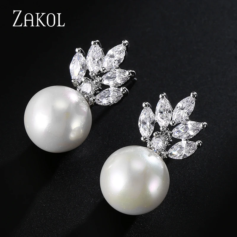ZAKOL модные эксклюзивные серьги гвоздики с искусственным жемчугом и кубическим