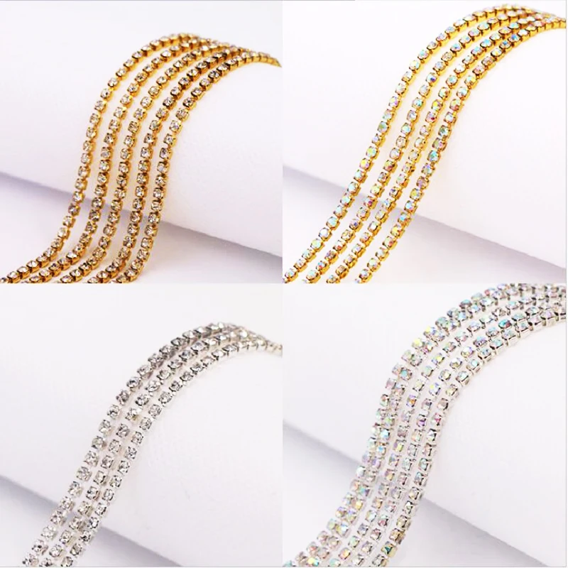 10yards/roll Crystal Rhinestones Close Chain Clear Trim Silver Base Copper Cup Rhinestone Apparel Sewing Style Accessories | Дом и сад