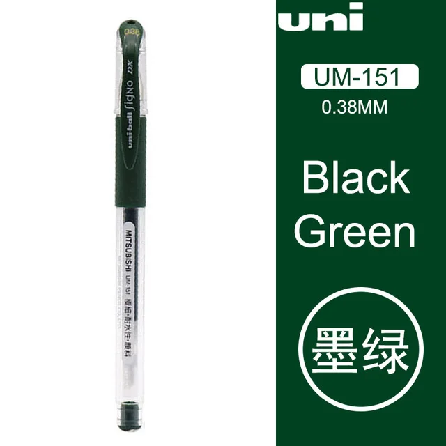 Dark green 1 шт UNI UM-151 гелевая ручка Signo цветная гелевая ручка пуля подписывающая ручка для школьников 0,38 мм - Цвет: Dark green
