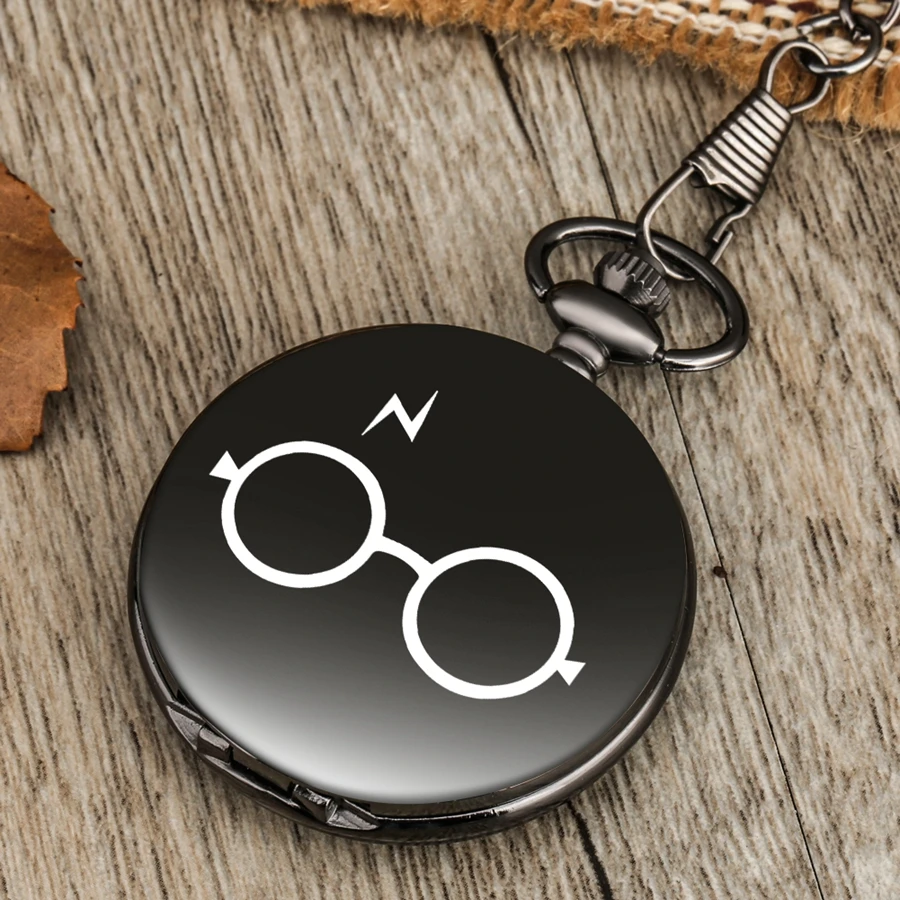 Черные часы в стиле Харадзюку кварцевые карманные с принтом молнии ожерелье очки