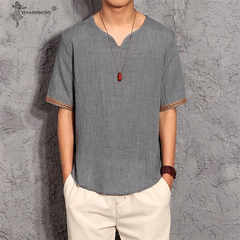 Мужское кимоно в японском стиле летняя футболка с рукавами три четверти