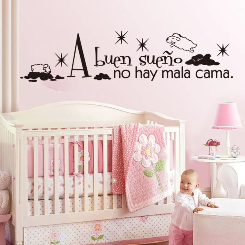 

Spanish Dream Big Good Sleep Cloud Wall Sticker Baby Nursery Kids Room Star Sheep Sky Inspirational Quote Wall Decal Vinyl Decor