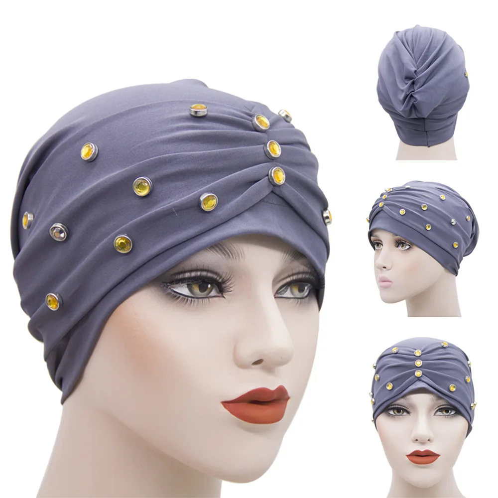 

Stain Bonnet Muslim Ethnic Style Tam-O'-Shanter Milk Silk Pearl Bottoming Hood Turbans Wholesale