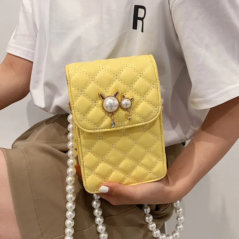 

Diamond Lattice Shoulder Bags for Women Quality Leather Crossbody Bag Lozenge Handbags Female Pearl Plaid Quilted Messenger Bags