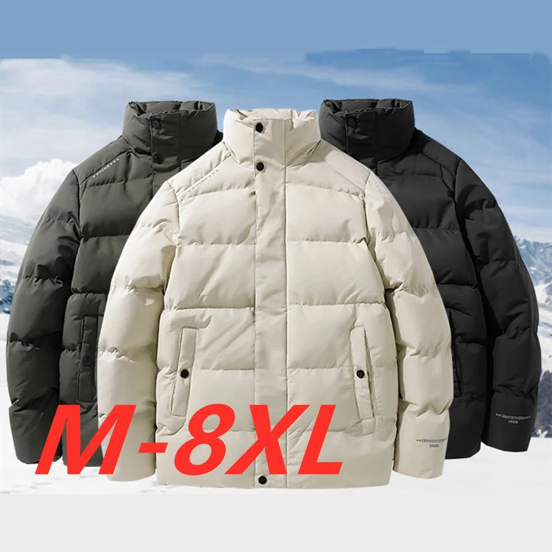 Winter Jacket Men Parkas Thicken Warm Coat Mens Stand Collar Jackets Solid Color Parka Coat Men Fashion New Streetwear Size 8XL