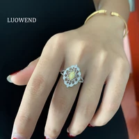 luowend 100 18k white gold engagement ring female retro exquisite natural elegant yellow diamond ring for women wedding